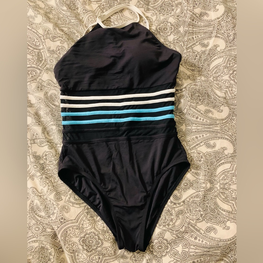 Black one piece adjustable strap swimsuit